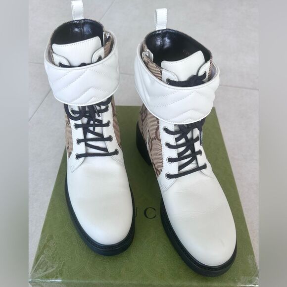 Gucci Flores Macro GG Monogram Nappa Matelasse Marmont GG Boots Mystic White 41 - Picture 3 of 14